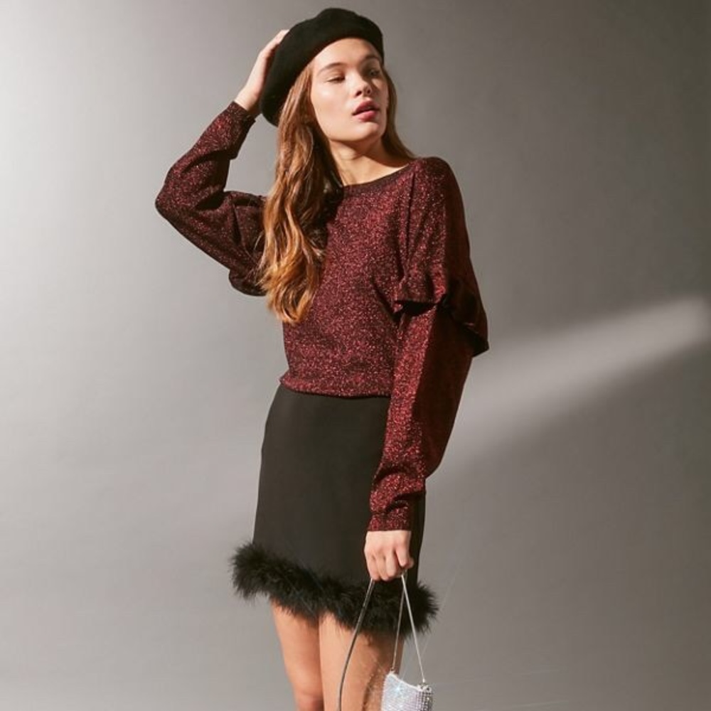 Urban Outfitters Ruffle Sleeve Glitter Sweater - Picture 1 of 5